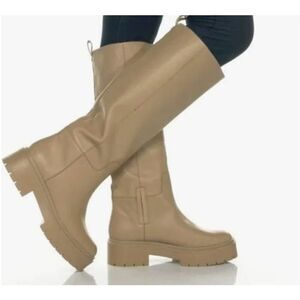 Sam Edelman Larina Wellington Boots, Waterproof Sesame Leather, Round Toe Sz. 7.